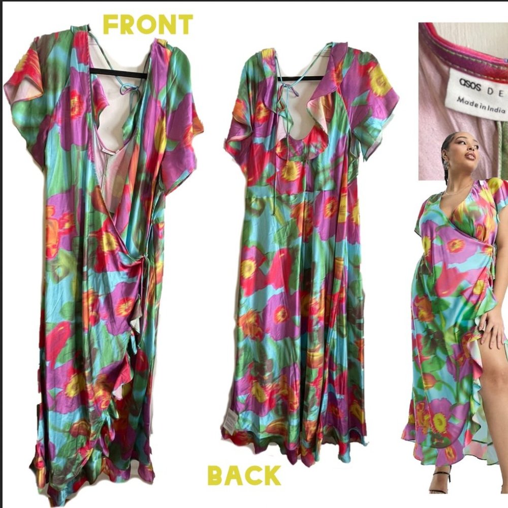 Asos Floral Satiny Wrap Around Dress Never worn